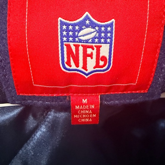 NFL Blue and White Varsity Jacket with Team Patches - Picture 4 of 5